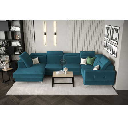 NAROŻNIK TAPICEROWANY MALIBU MAX II 180x350x182 CM - Odcienie niebieskiego , Strona prawa