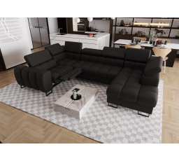 NAROŻNIK ASPEN MAX II RELAX 198x350x170 CM SKÓRA NATURALNA - lewa , Skóra czarna