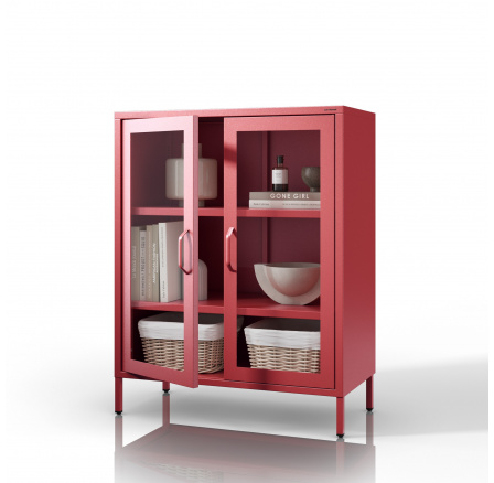 Alacsony üveges vitrin piros: Modern GINA, 800 x 1015 x 400 mm