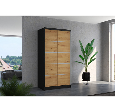 Tolóajtós szekrény RIVA 100 Fekete+Artisan