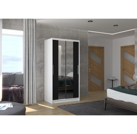 Tolóajtós szekrény tükörrel DRAGONIS 100 Fehér+Fekete