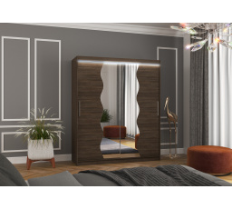 Tolóajtós szekrény tükörrel és LED világítással KANSAS 180 Choco+Choco