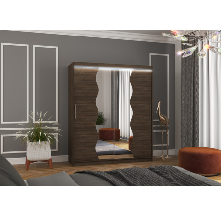 Tolóajtós szekrény tükörrel és LED világítással KANSAS 180 Choco+Choco