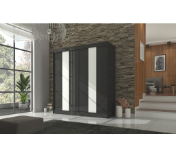 Tolóajtós szekrény lacobellel KAREN 200 Fekete+Fehér Lacobel