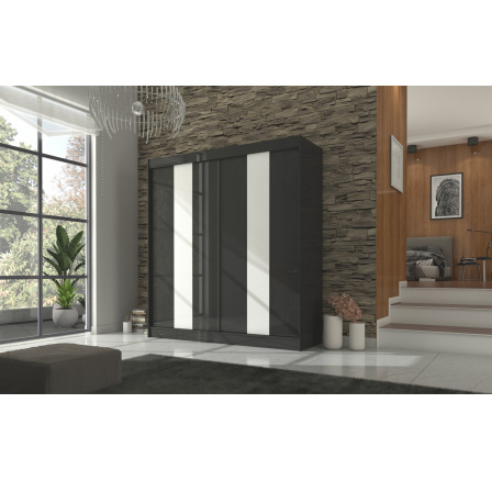 Tolóajtós szekrény lacobellel KAREN 200 Fekete+Fehér Lacobel