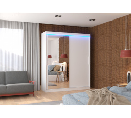 Tolóajtós szekrény tükörrel és LED világítással TOM 180 Fehér+Fehér