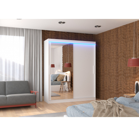 Tolóajtós szekrény tükörrel és LED világítással TOM 180 Fehér+Fehér