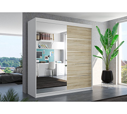 Tolóajtós és tükrös ruhásszekrény OLIVER 200 Fehér+Sonoma