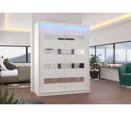 Tolóajtós szekrény tükörrel és LED világítással BALTIC 150 Fehér+Fehér