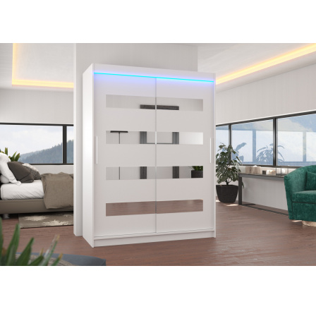 Tolóajtós szekrény tükörrel és LED világítással BALTIC 150 Fehér+Fehér