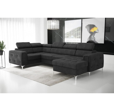 NAROŻNIK ORION MAX III Z FUNKCJĄ SPANIA 165x320x185 CM - Odcienie czarnego , lewa
