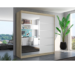 Tolóajtós szekrény tükörrel OLIVER 200 Sonoma+Fehér