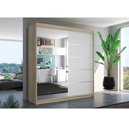 Tolóajtós szekrény tükörrel OLIVER 200 Sonoma+Fehér