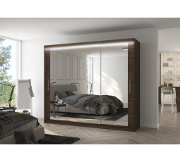 Tolóajtós szekrény, tükörrel és LED világítással CHESTER 250 Choco+Choco