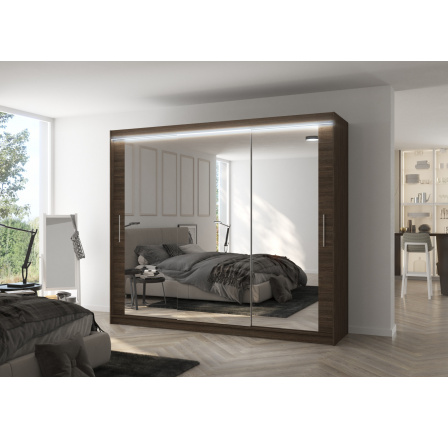 Tolóajtós szekrény, tükörrel és LED világítással CHESTER 250 Choco+Choco