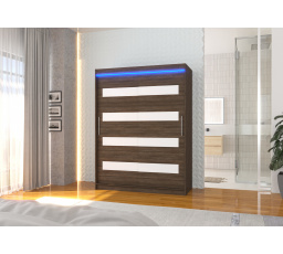 Tolóajtós szekrény lacobellel és LED világítással MARTINEZ 150 Choco+White Lacobel