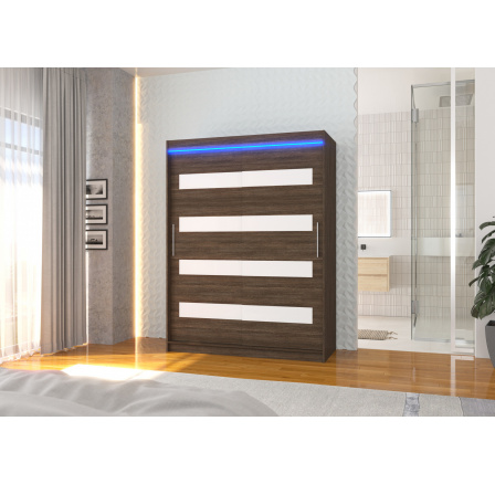 Tolóajtós szekrény lacobellel és LED világítással MARTINEZ 150 Choco+White Lacobel