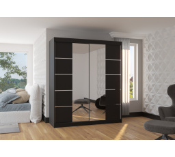 Tolóajtós szekrény tükörrel TRAVES 180 Fekete+Fekete