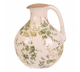 Váza keramická - džbánek, retro, zelené květy, vel. L