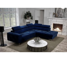 NAROŻNIK ORION II Z FUNKCJĄ SPANIA 225x255 CM - Odcienie granatu , prawa