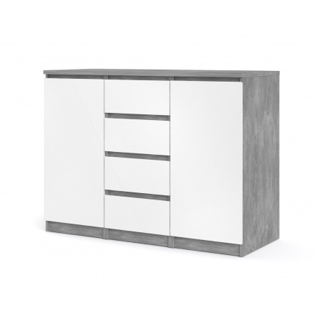 Komoda SIMPLICITY 236, Beton/Bílý lesk