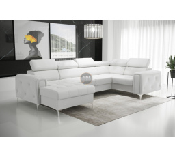 NAROŻNIK ORION MAX III Z FUNKCJĄ SPANIA 165x320x185 CM - Biała eko skóra , prawa