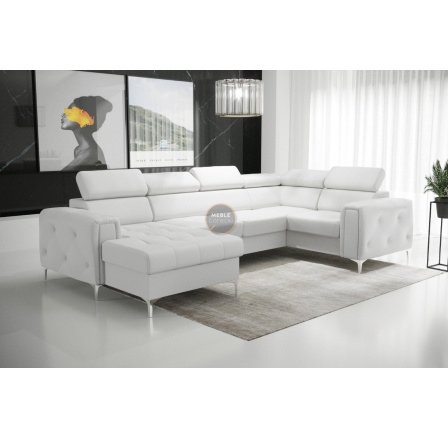 NAROŻNIK ORION MAX III Z FUNKCJĄ SPANIA 165x320x185 CM - Biała eko skóra , prawa