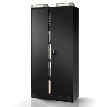 Fekete fém irodai iratszekrény: JAN H, 900 x 1950 x 400 mm