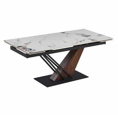 Stół REX 2 Ceramiczny Rozkładany 180-240 cm Biały Marmur/Orzech