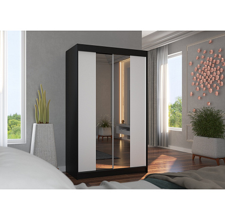 Tolóajtós szekrény tükörrel MARVIN 120 Fekete+Fehér