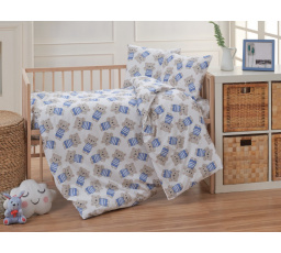 Krepové dětské povlečení do malé postýlky 90x135, 45x60 cm Medvídek nitěný knoflík