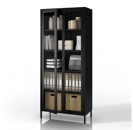 Fekete fém üvegvitrin nappaliba ANGELO Modern 800 x 1850 x 450 mm Fekete fém üvegvitrin nappaliba ANGELO Modern 800 x 1850 x 450 mm