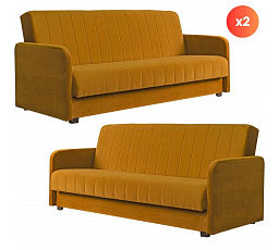 Zestaw 2x Sofa Rozkładana PORTO Musztardowa Welurowa