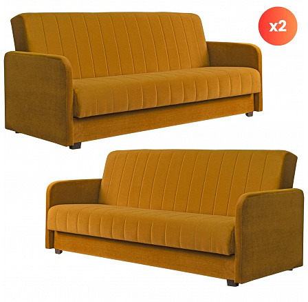 Zestaw 2x Sofa Rozkładana PORTO Musztardowa Welurowa