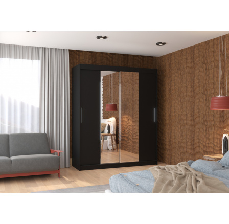 Tolóajtós szekrény tükörrel DALLAS 180 Fekete+Fekete