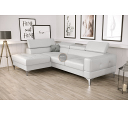 NAROŻNIK TOSCANIA MINI Z FUNKCJĄ SPANIA 170x250 CM - Biała eko skóra , lewa