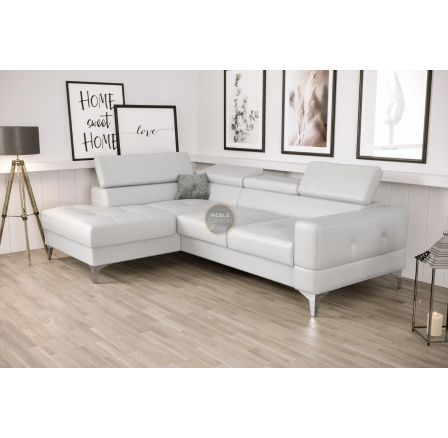 NAROŻNIK TOSCANIA MINI Z FUNKCJĄ SPANIA 170x250 CM - Biała eko skóra , lewa