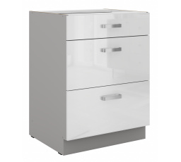 Dolní skřínka BIANCA - 60 D 3S BB, Šedá / Bílý lesk