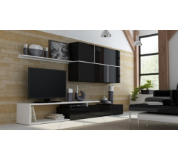 TV komód GOYA, fekete/fényes fekete/fehér