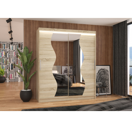 Tolóajtós szekrény tükörrel és LED világítással MEDISON 180 Sonoma+Sonoma