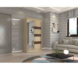 Tolóajtós szekrény tükörrel és lacobellel TOURA 120 Sonoma+Choco Lacobel