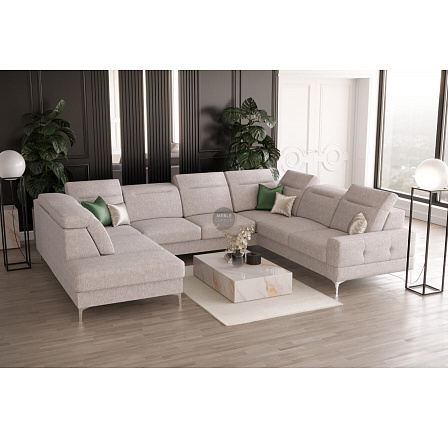 NAROŻNIK TAPICEROWANY MALIBU MAX I 260x350x220 CM - Odcienie beżu , Strona prawa