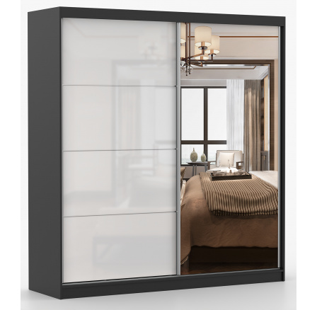 MULTI 35 Gardróbszekrény - 233 cm, Fekete/Fehér Fényes