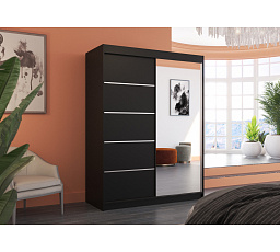 Tolóajtós szekrény tükörrel LIMBO 150 Fekete+Fekete