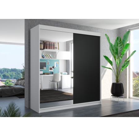 Tolóajtós szekrény tükörrel DELLA 200 Fehér+Fekete