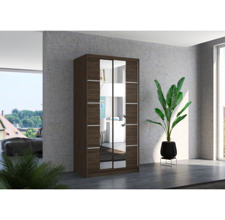 Tolóajtós szekrény tükörrel KSAWER 100 Choco+Choco