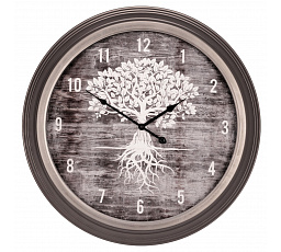 Hodiny nástěnné - pr. 58 cm, MDF, sklo a kovový rám, strom života