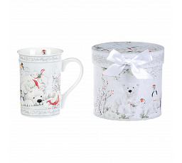 Porcelán bögre - 320 ml, díszcsomagolás, téli táj jegesmedvékkel