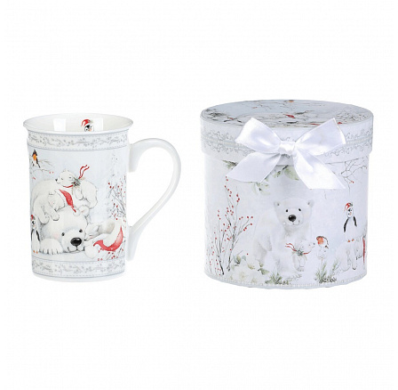 Porcelán bögre - 320 ml, díszcsomagolás, téli táj jegesmedvékkel
