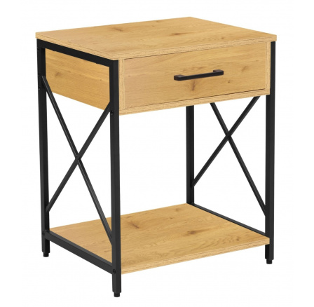 Éjjeliszekrény természetes tölgy/fekete keret SN7-FX